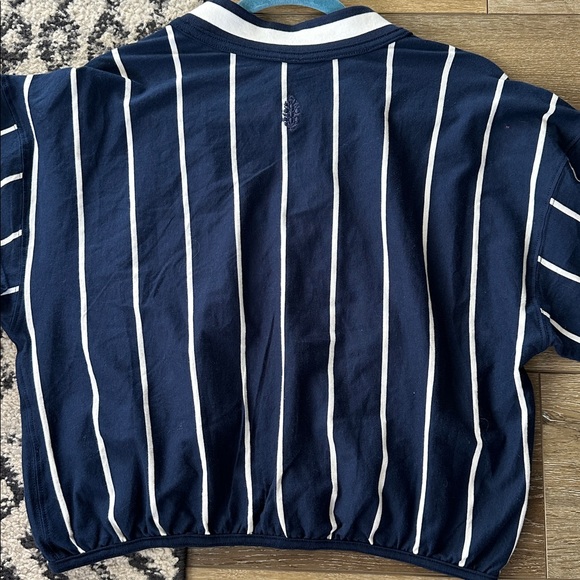 NWOT Free People Off Duty Set in navy pinstripe